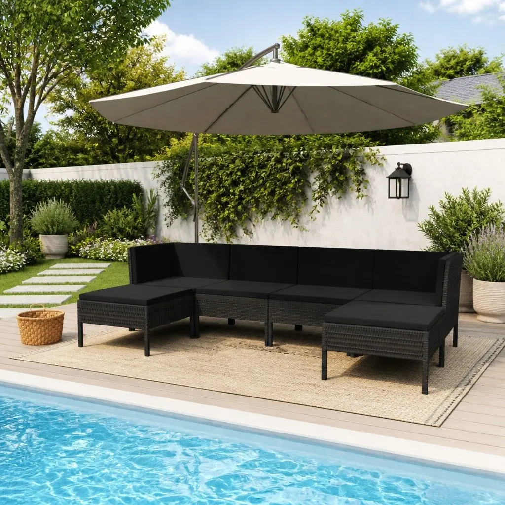 Garden Lounge Set PE Rattan Modular 6 Piece Outdoor Furniture Black