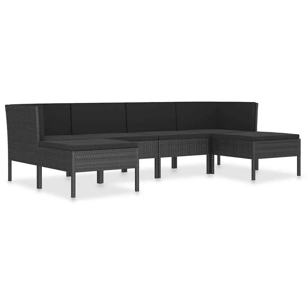 Garden Lounge Set PE Rattan Modular 6 Piece Outdoor Furniture Black