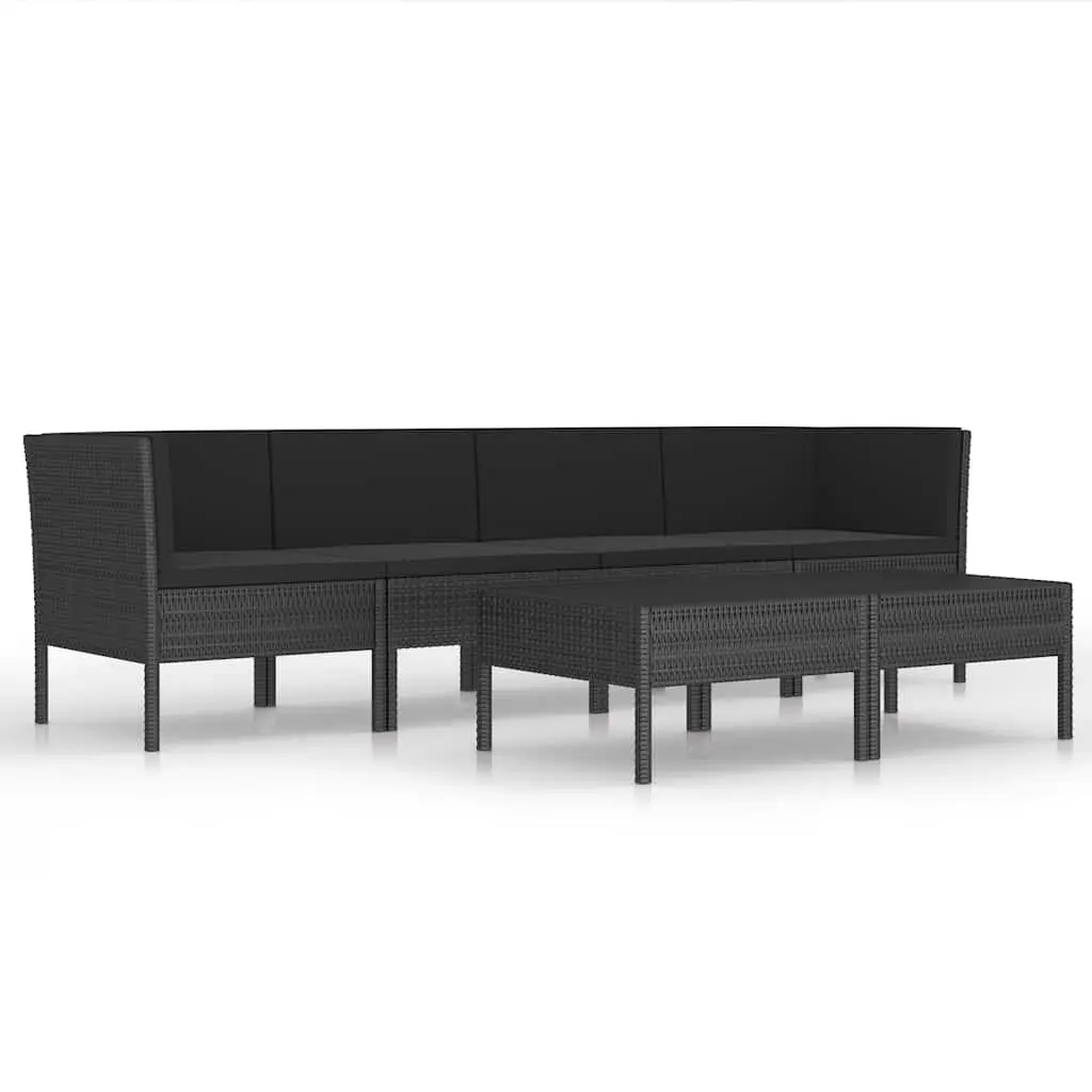 6 Piece Garden Lounge Set PE Rattan Outdoor Furniture Black