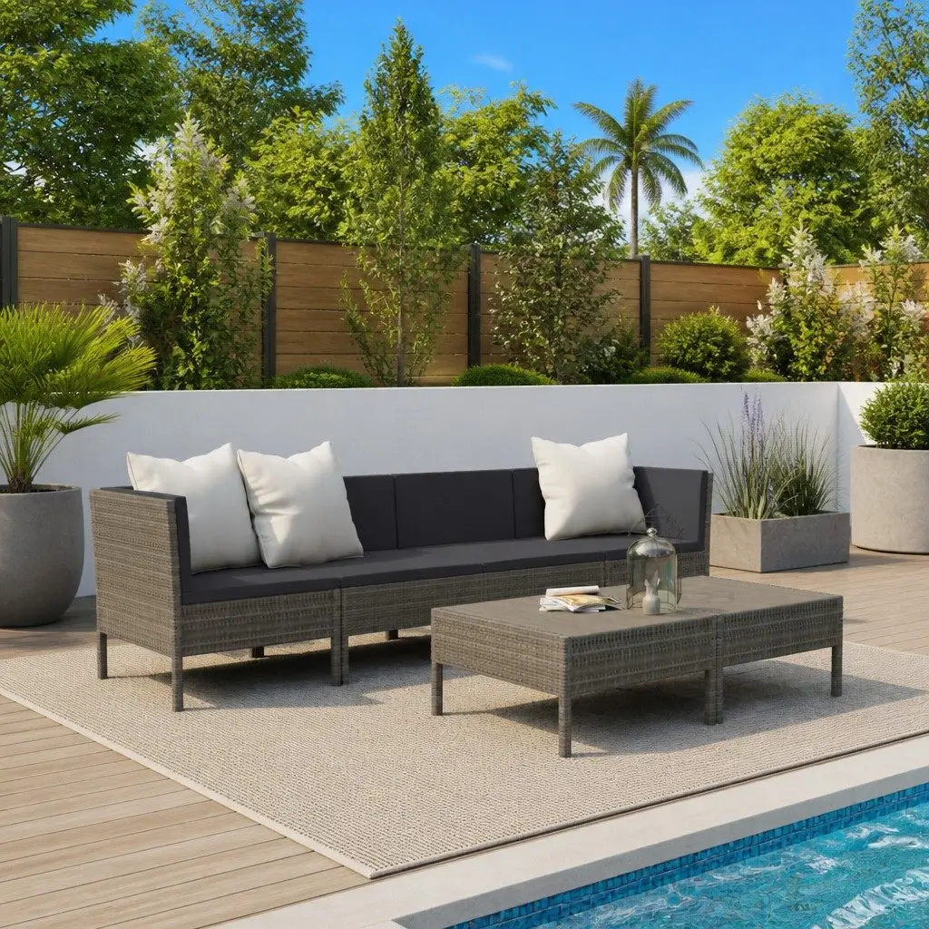 Garden Lounge Set PE Rattan 6 Piece Outdoor Furniture Grey with Cushions