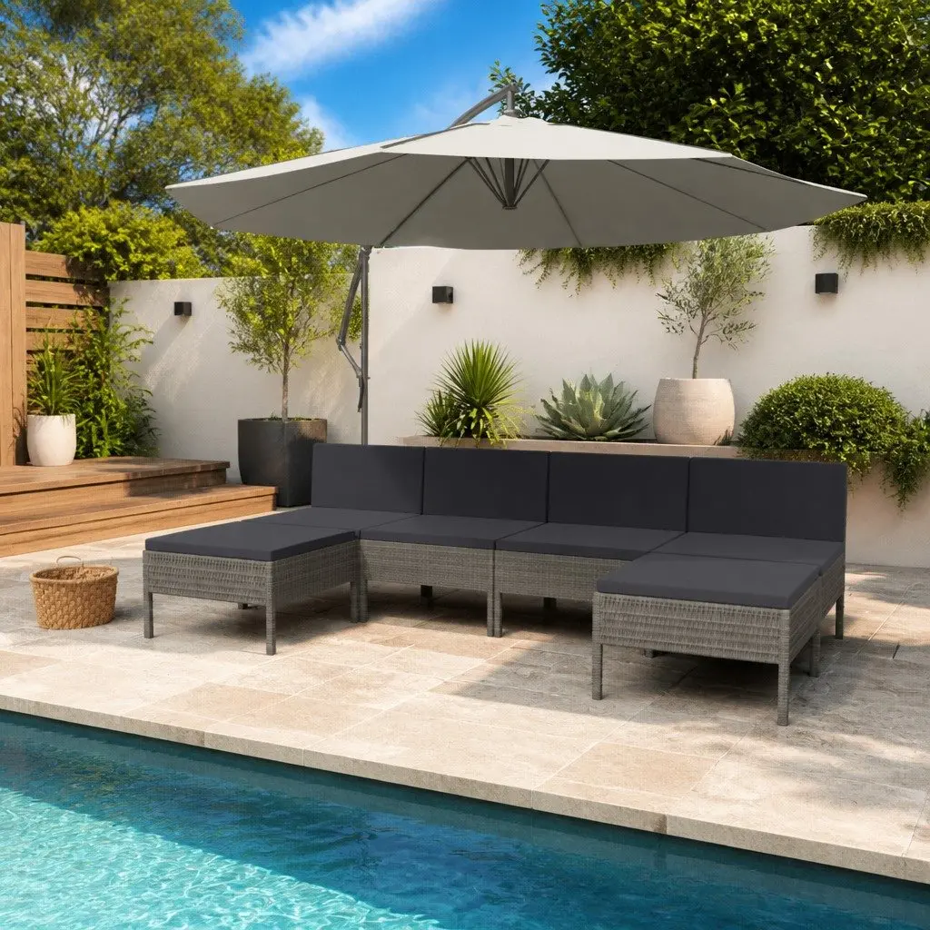 Garden Lounge Set PE Rattan 6 Piece Outdoor Furniture Grey with Cushions