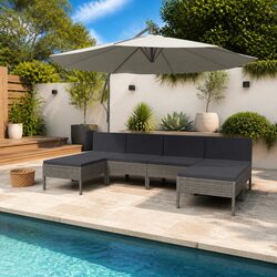 Garden Lounge Set 6 Piece Outdoor Furniture with Cushions Grey Poly Rattan