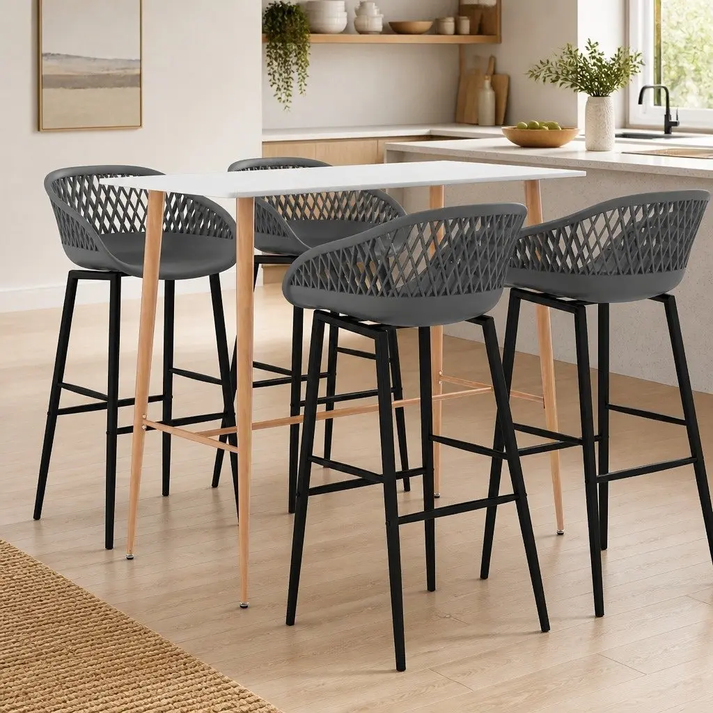 Bar Set 5 Piece Counter Height Table Stools MDF Metal White Grey
