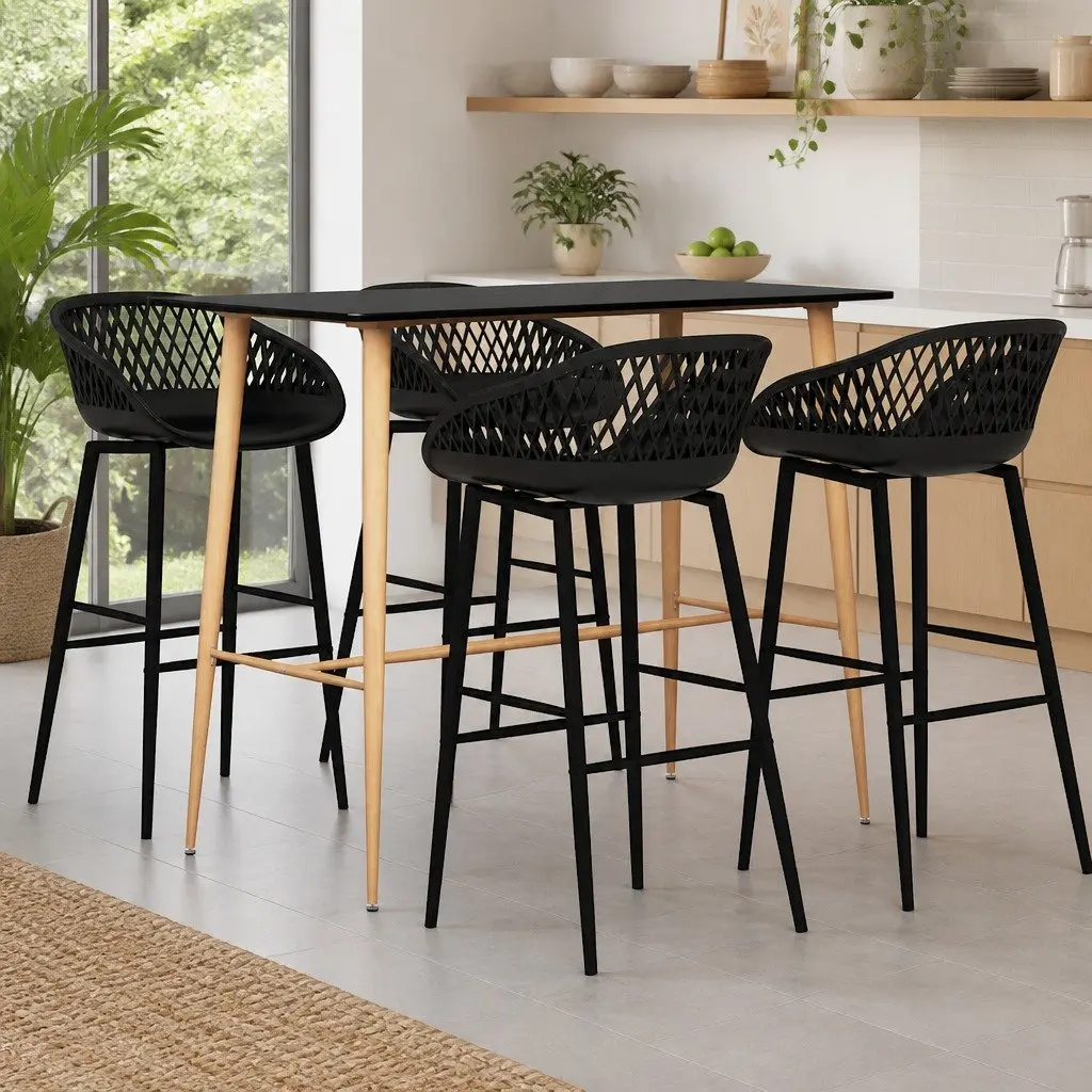 Bar Set 5 Piece Black Counter Table Stools Kitchen Dining Furniture Indoor