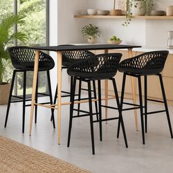 Bar Set 5 Piece Black Counter Table Stools Kitchen Dining Furniture Indoor