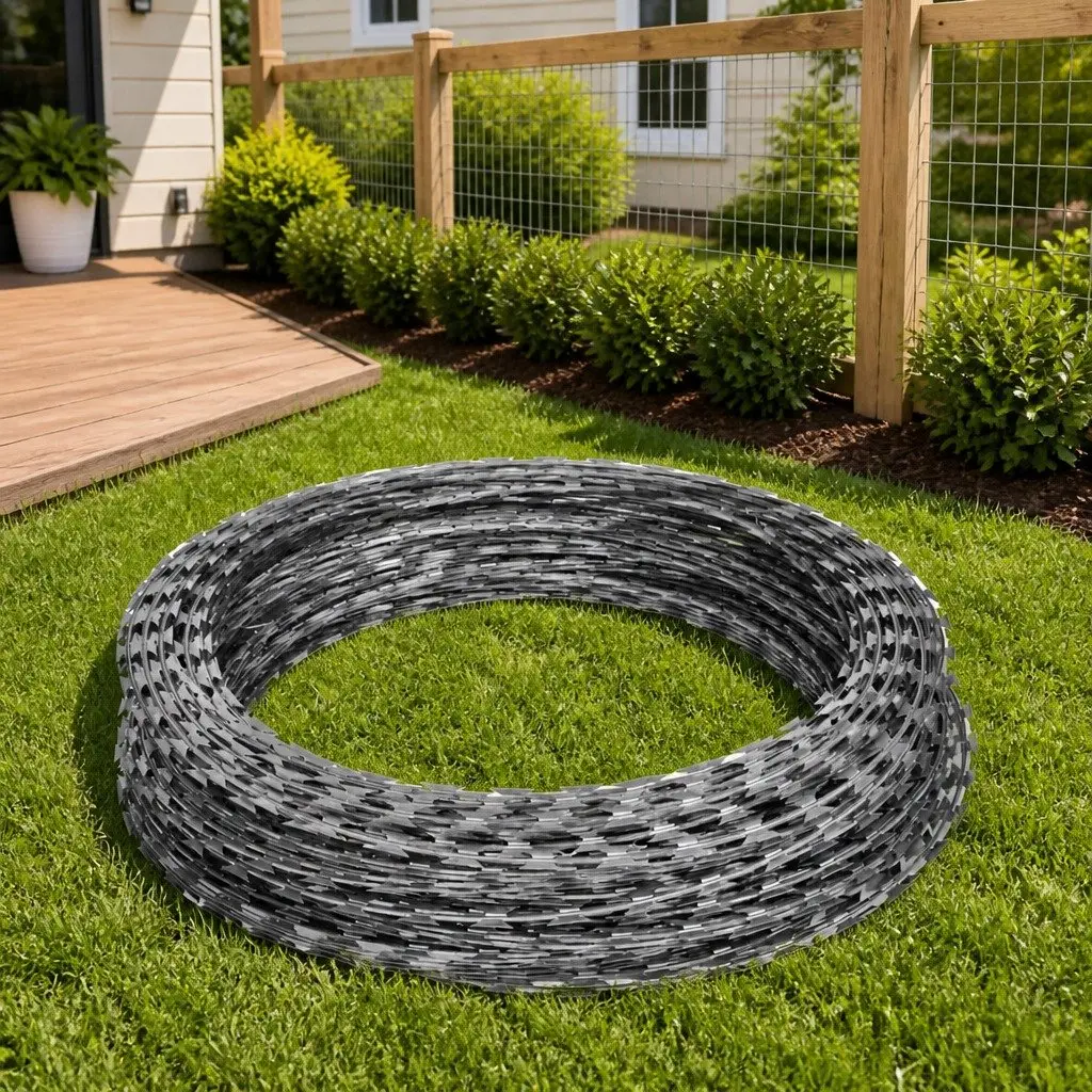 Razor Wire Coil Rolls Galvanized Steel Garden Security 2 Pieces Silver