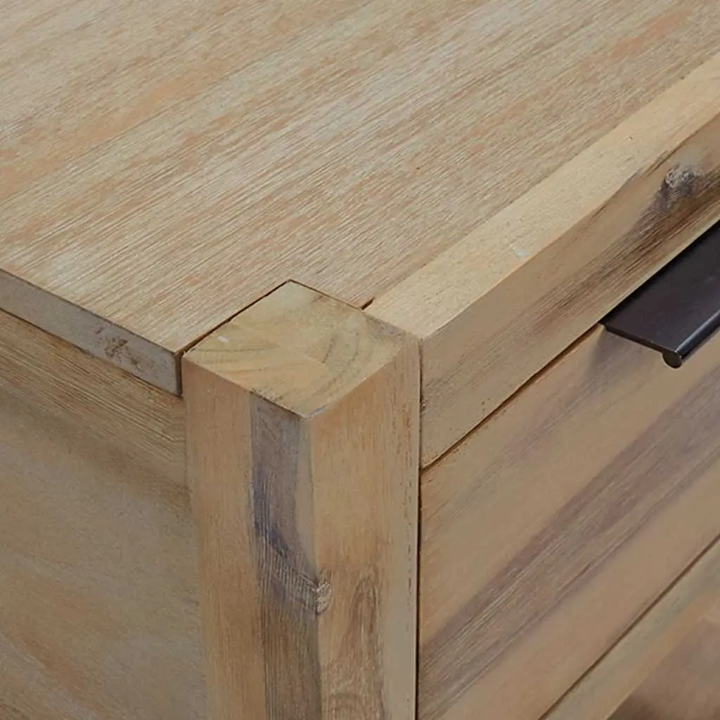 Nightstand Solid Acacia Wood Brown 40x30x48 cm with Drawer and Open Shelf Rustic End Table 2 Piece
