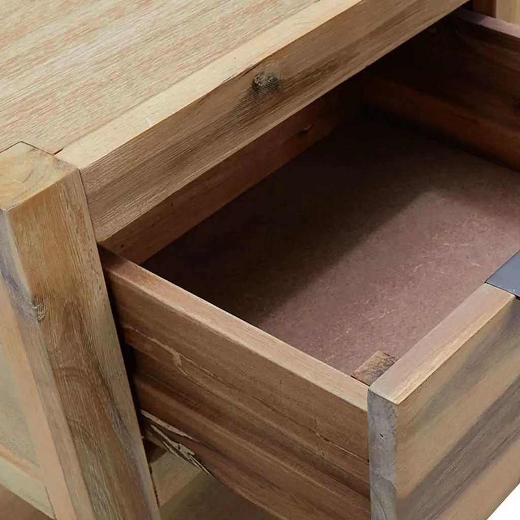 Nightstand Solid Acacia Wood Brown 40x30x48 cm with Drawer and Open Shelf Rustic End Table 2 Piece
