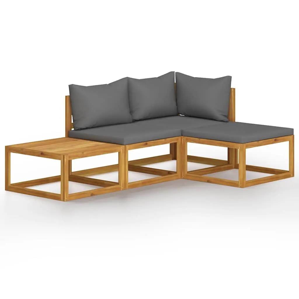 Garden Lounge Set Solid Acacia Wood 4 Piece Outdoor Furniture with Cushions Coffee Table Grey