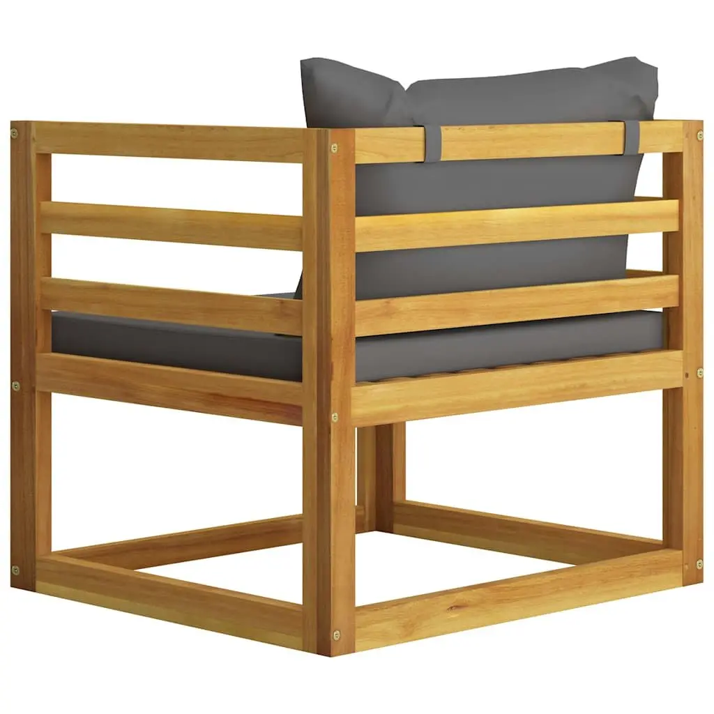 6 Piece Modular Garden Lounge Set Outdoor Furniture Acacia Wood Grey Sofa with Slatted Coffee Table and Removable Cushions