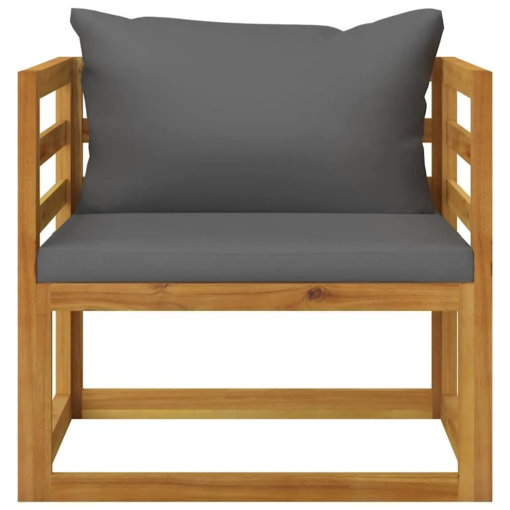6 Piece Modular Garden Lounge Set Outdoor Furniture Acacia Wood Grey Sofa with Slatted Coffee Table and Removable Cushions