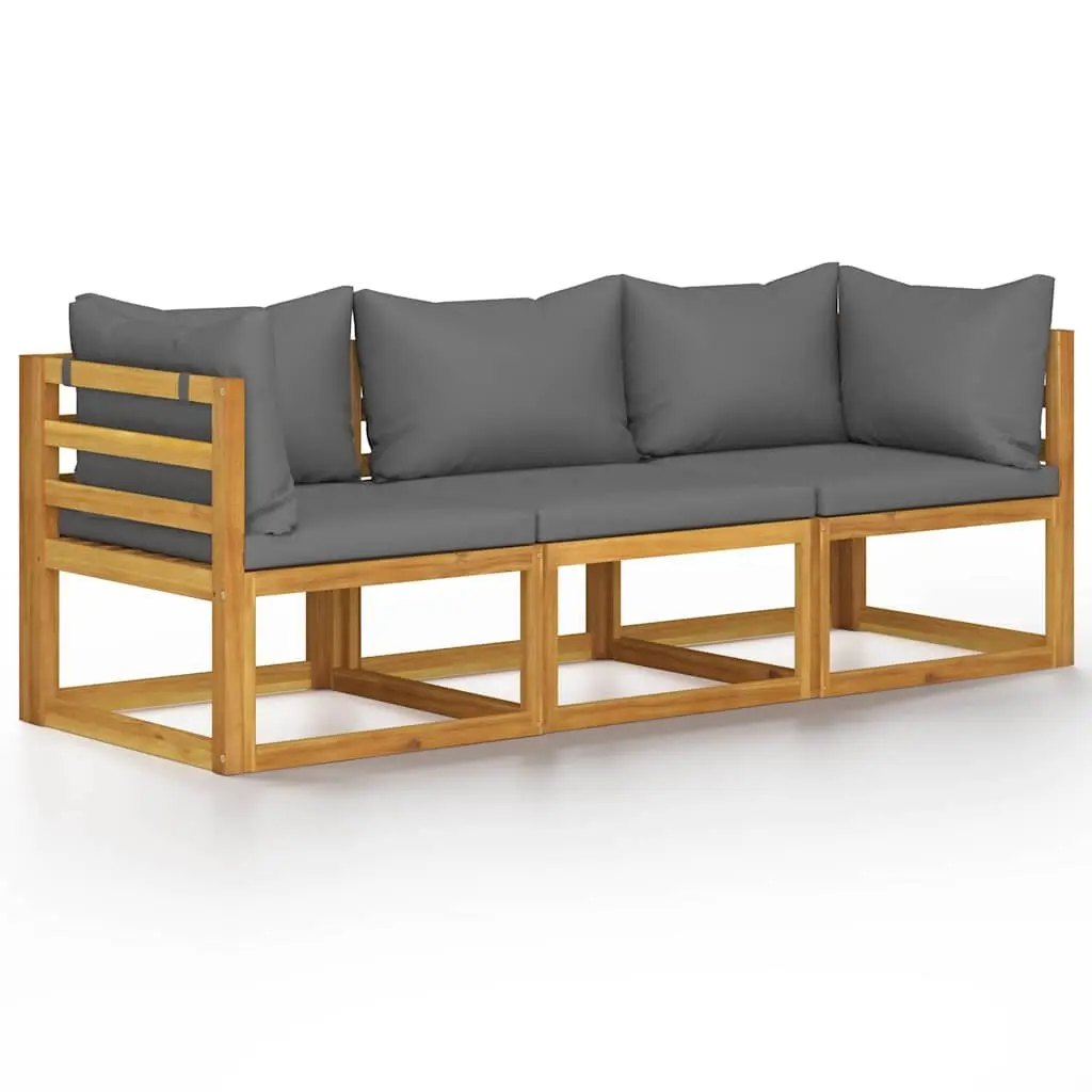 3-Seater Garden Sofa Outdoor Furniture with Cushion Solid Acacia Wood Grey