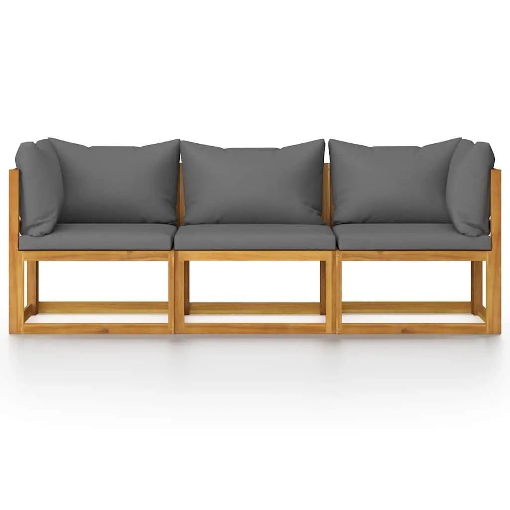 3-Seater Garden Sofa Outdoor Furniture with Cushion Solid Acacia Wood Grey