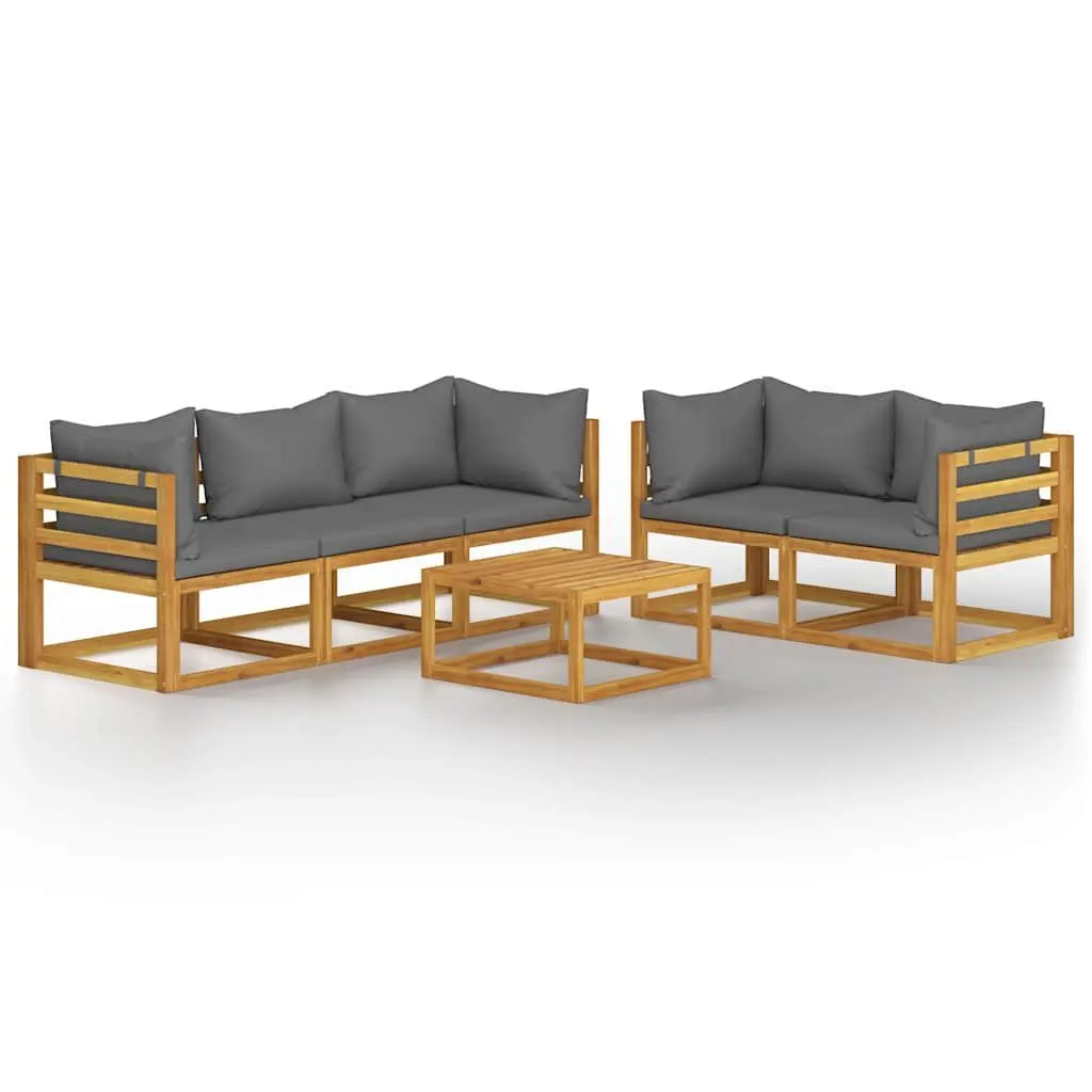 Garden Lounge Set 6 Piece Modular Acacia Wood Outdoor Furniture with Cushions Grey