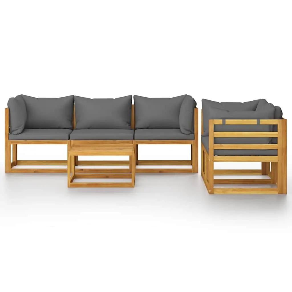 Garden Lounge Set 6 Piece Modular Acacia Wood Outdoor Furniture with Cushions Grey