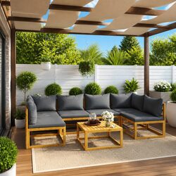 Practical 7 Piece Garden Lounge Set with Cushions