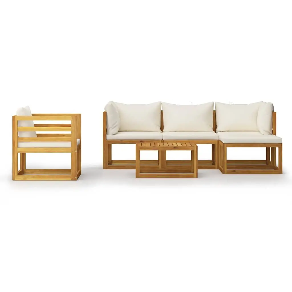 Garden Lounge Set Solid Acacia Wood 6 Piece Outdoor Furniture Sofa Coffee Table Cream