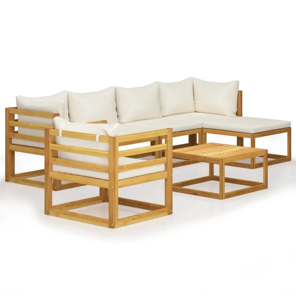 Garden Lounge Set Solid Acacia Wood Frame 7 Piece Outdoor Furniture Cream