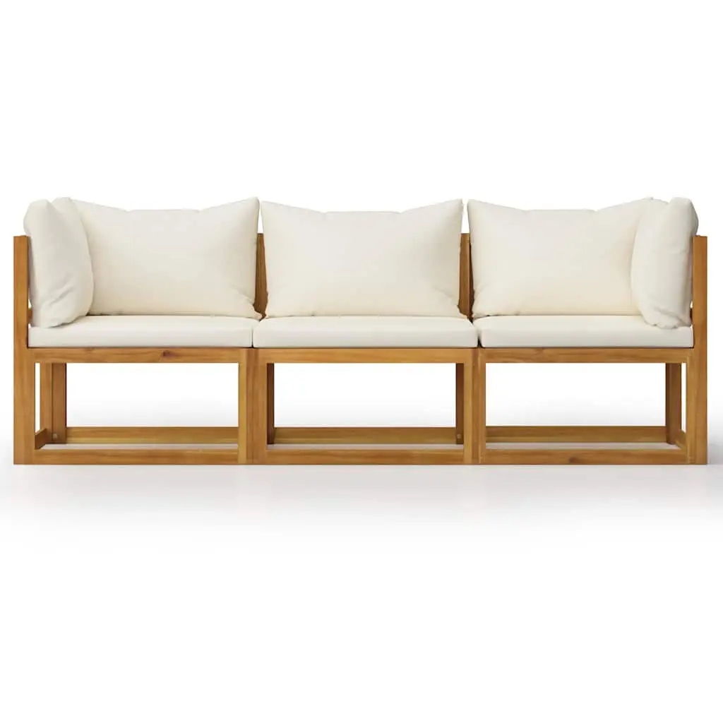 3-Seater Garden Sofa with Cushions Cream Solid Wood Outdoor Patio Furniture