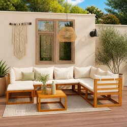 8 Piece Outdoor Garden Lounge Set Solid Wood Frame Cushioned Seating Coffee