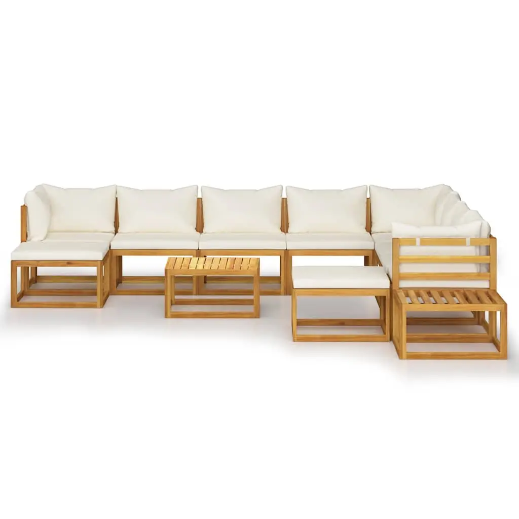Outdoor Garden Lounge Set Solid Acacia Wood 12 Piece Modular Sofa with Cushions Cream Colour