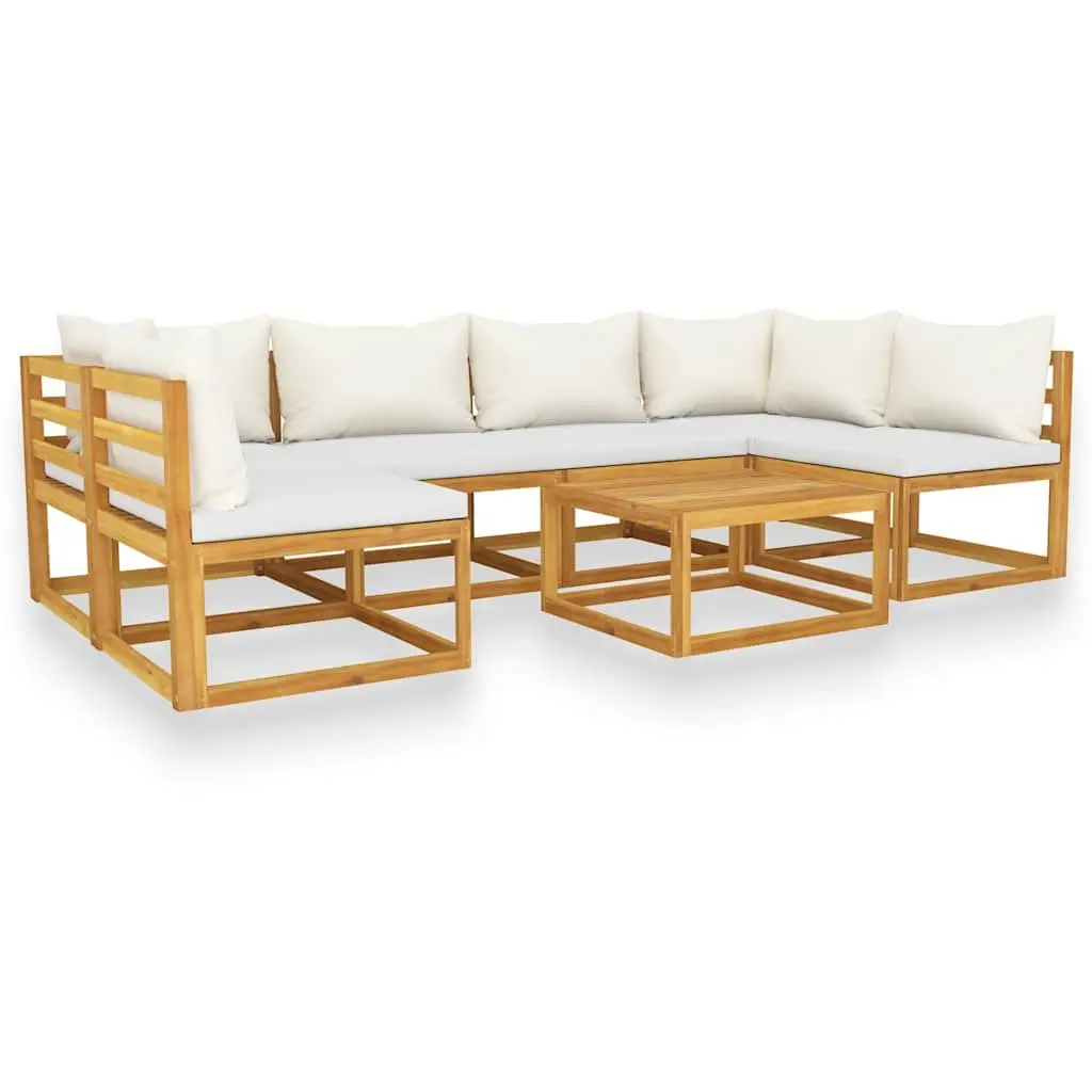 Garden Lounge Set Solid Acacia Wood Modular 7 Piece Outdoor Furniture Cream