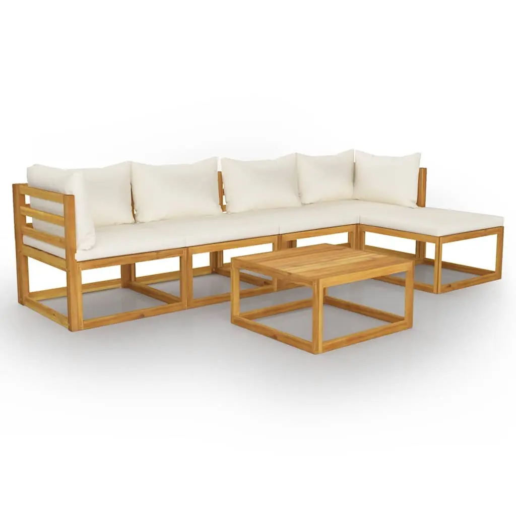Garden Lounge Set Solid Acacia Wood Cream 6 Piece Outdoor Furniture Sofa Coffee Table Modular