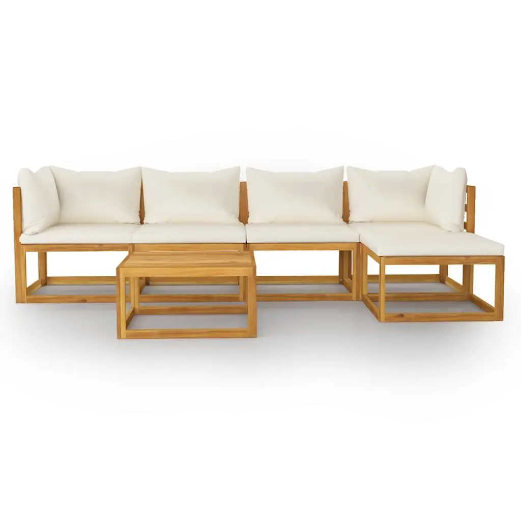 Garden Lounge Set Solid Acacia Wood Cream 6 Piece Outdoor Furniture Sofa Coffee Table Modular