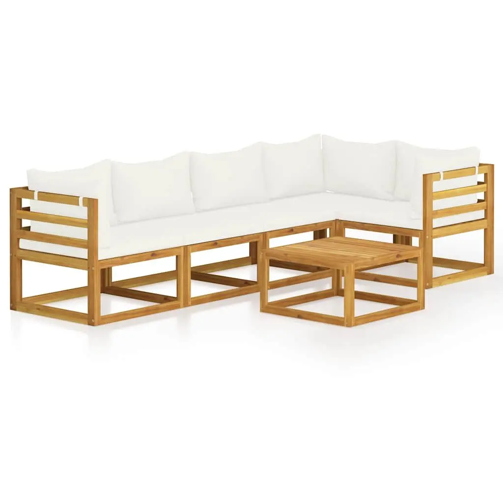 Garden Lounge Set Modular Acacia Wood 6 Piece Outdoor Furniture Cream
