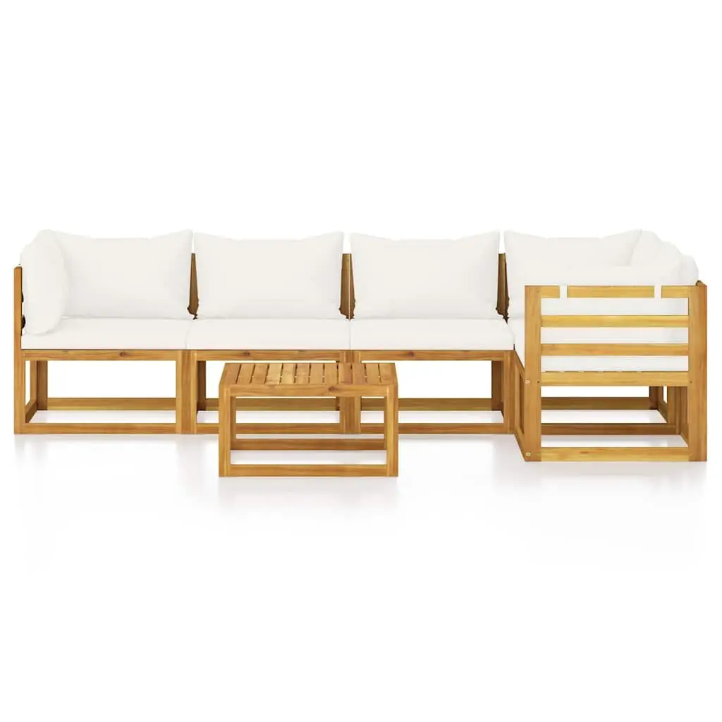 Garden Lounge Set Modular Acacia Wood 6 Piece Outdoor Furniture Cream