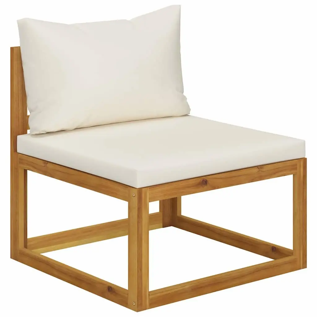 5 Piece Outdoor Lounge Set Solid Acacia Wood Cream Modular Sofa Coffee Table with Cushions