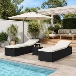 Sun Lounger Set 3 Piece Outdoor Chaise Lounge Chair with Tea Table Garden
