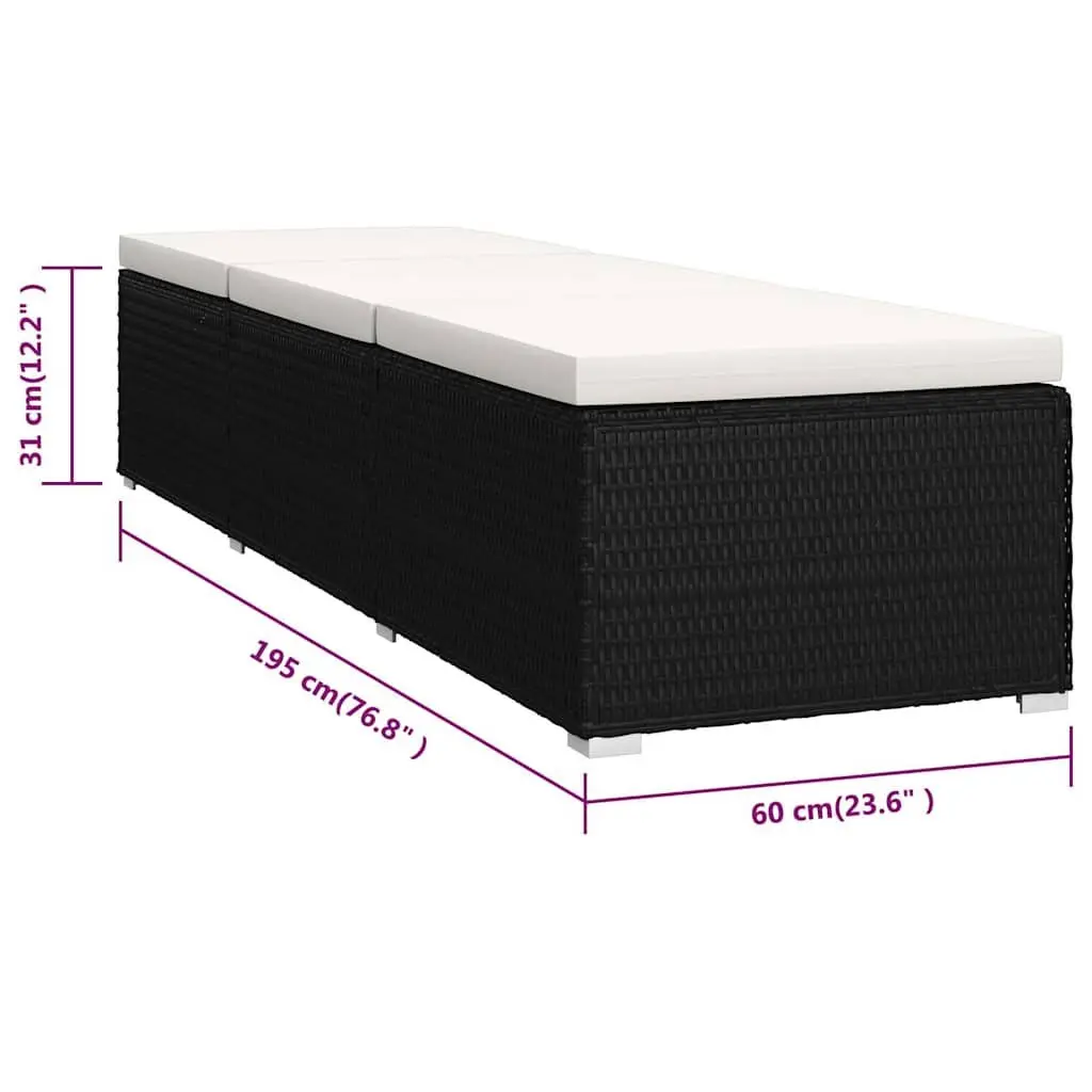 3 Piece Outdoor Chaise Lounge Set Adjustable Black PE Rattan with Tea Table