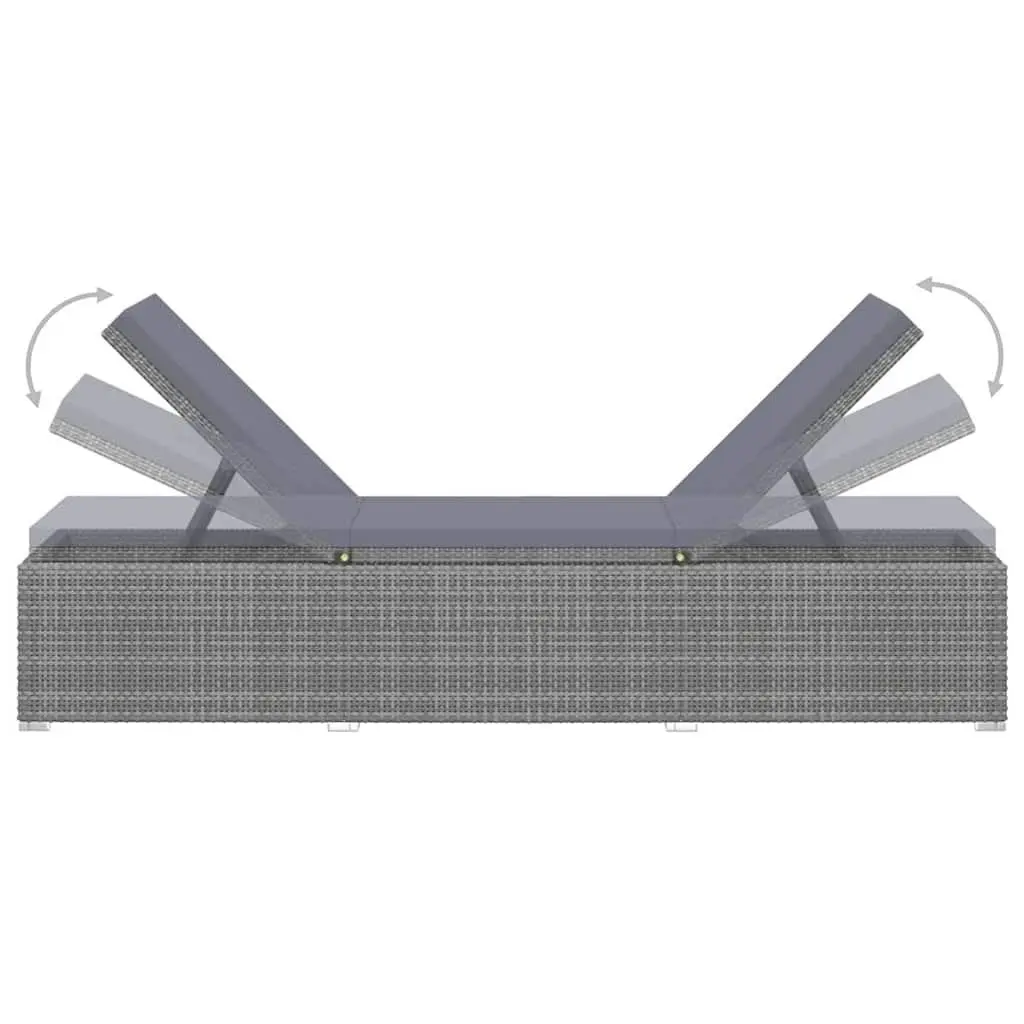 Sun Lounger Set PE Rattan 3 Piece Grey Outdoor Garden Chaise Lounge with Tea Table