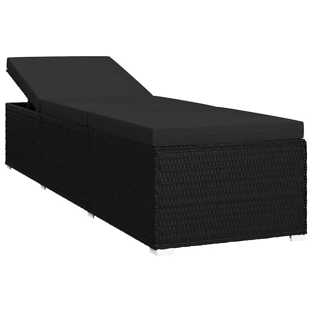 3 Piece Sun Lounger Set PE Rattan Adjustable Backrest Black