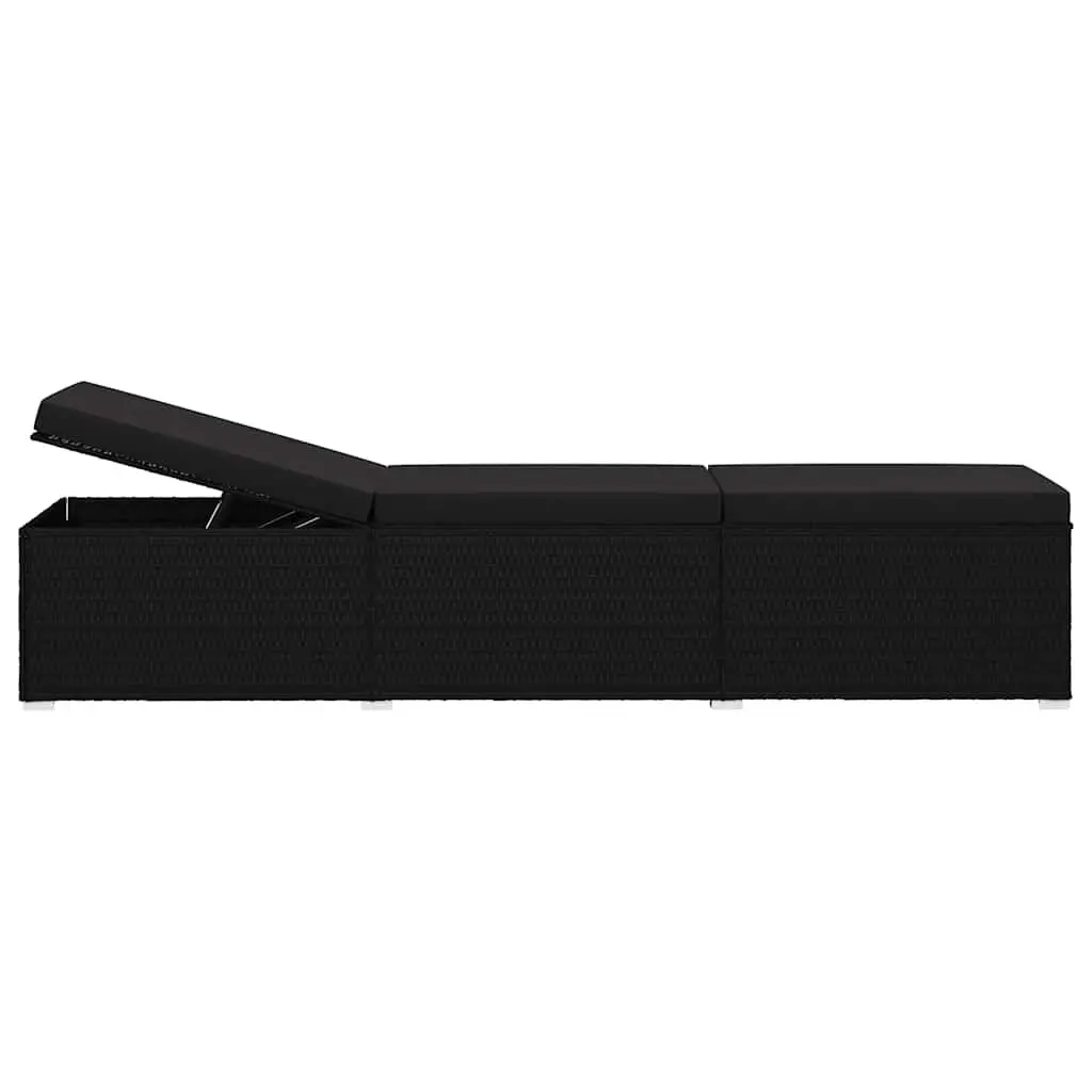 3 Piece Sun Lounger Set PE Rattan Adjustable Backrest Black