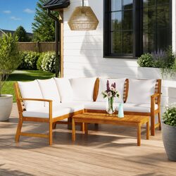 4 Piece Garden Lounge Set Outdoor Patio Sofa with Coffee Table Cushion Cream