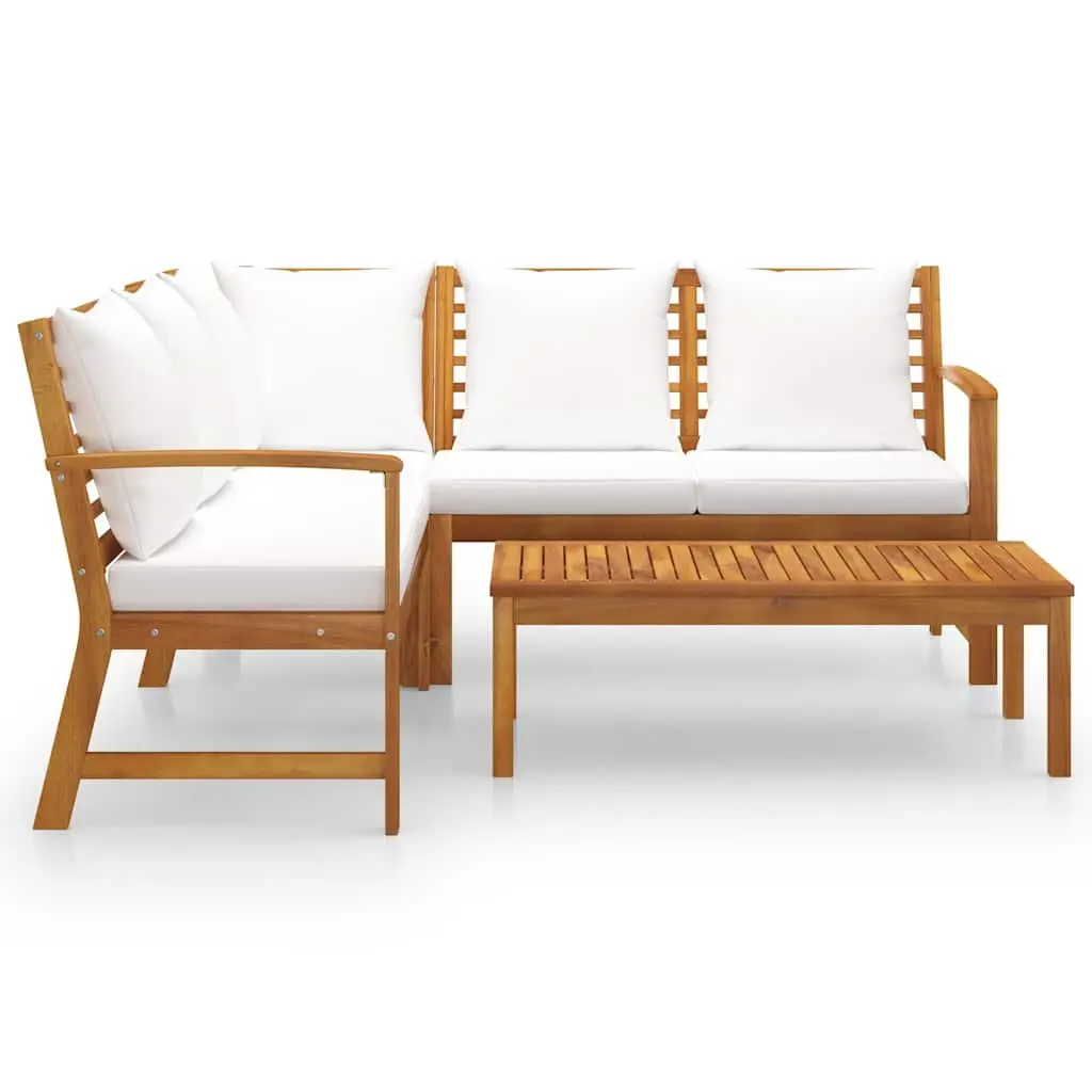 4 Piece Garden Lounge Set Solid Acacia Wood Outdoor Patio Sofa Coffee Table Cushion Cream