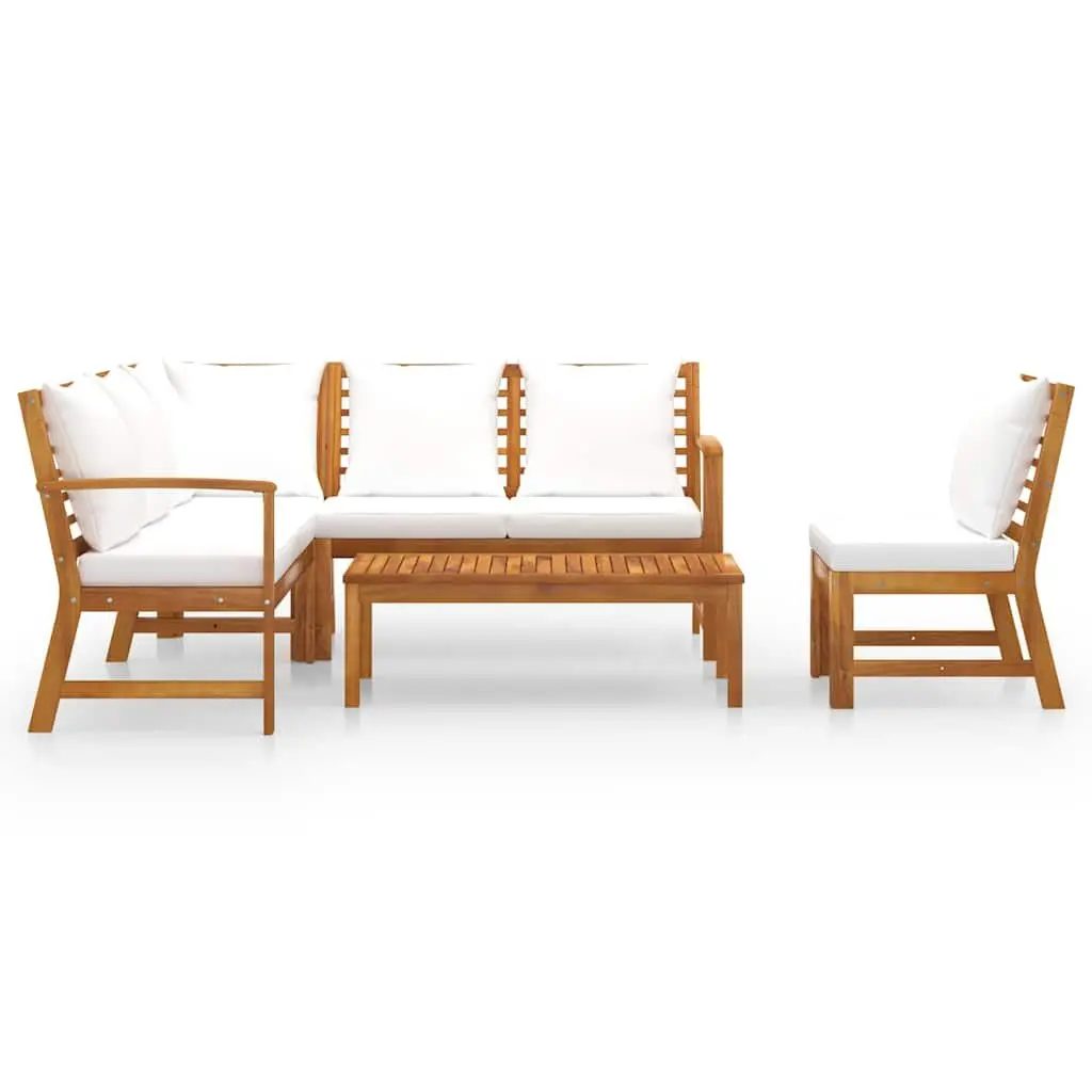 Garden Lounge Set Acacia Wood 5 Piece Cream Patio Sofa with Coffee Table and Cushions