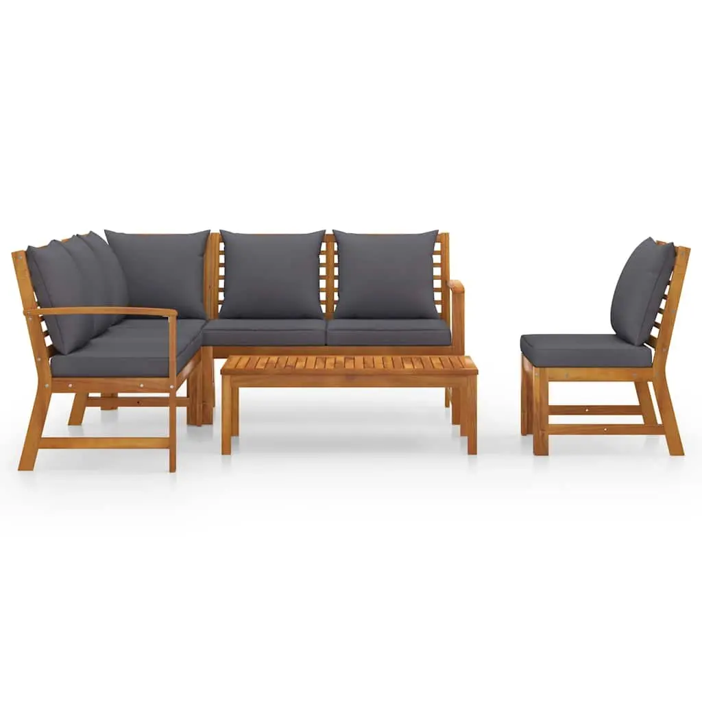5 Piece Garden Lounge Set Solid Acacia Wood Frame Grey Outdoor Sofa Coffee Table with Cushions