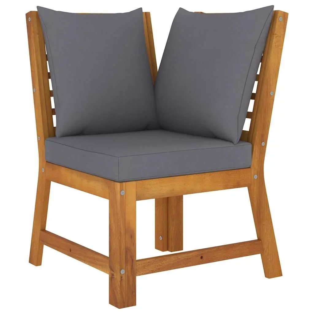 9 Piece Modular Garden Lounge Set Solid Acacia Wood Frame Grey Cushion Outdoor Furniture Patio Sofa Coffee Table
