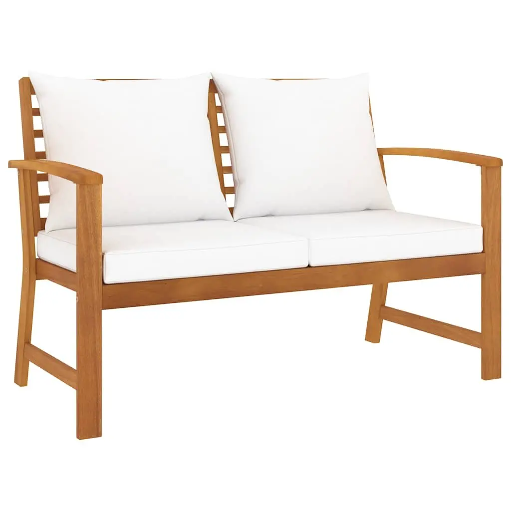 3 Piece Outdoor Lounge Set Solid Acacia Wood Frame Cream Cushions Coffee Table