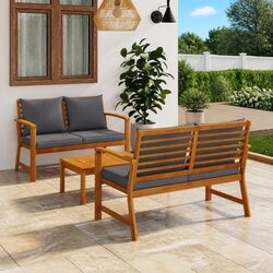 Practical 3-Piece Grey Garden Lounge Set with Cushions