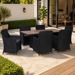 7 Piece Outdoor Dining Set Black Poly Rattan Patio Garden Furniture with Chairs