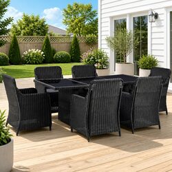 Practical 7 Piece Black Dining Set for Garden or Patio