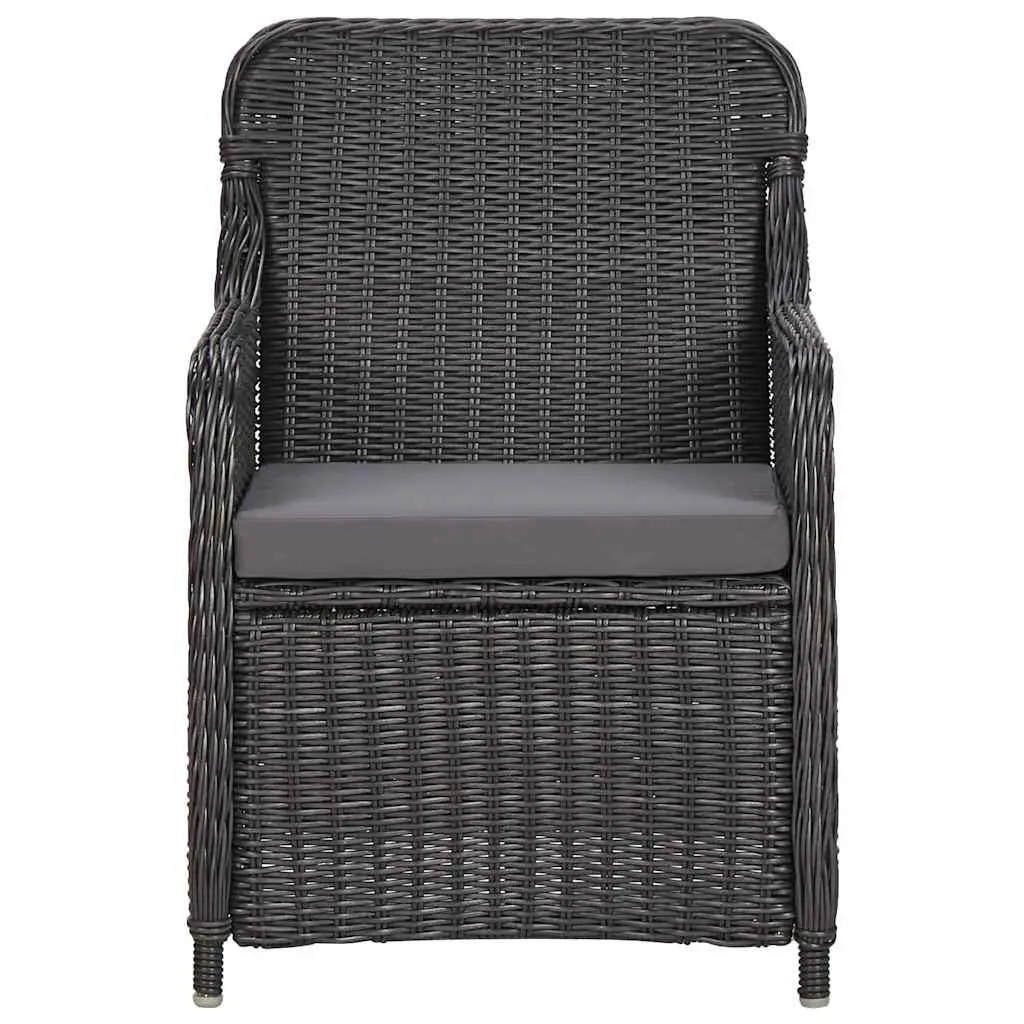 7 Piece Black Outdoor Patio Dining Set Half Round Poly Rattan Furniture with Cushions