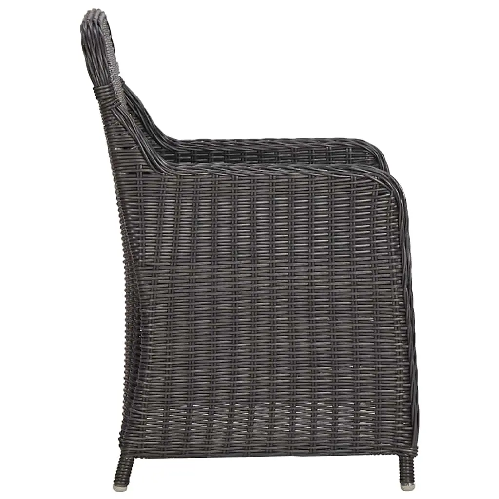 7 Piece Black Outdoor Patio Dining Set Half Round Poly Rattan Furniture with Cushions