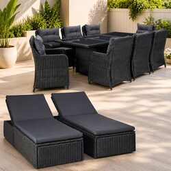 Functional 11 Piece Poly Rattan Dining Set for Outdoors