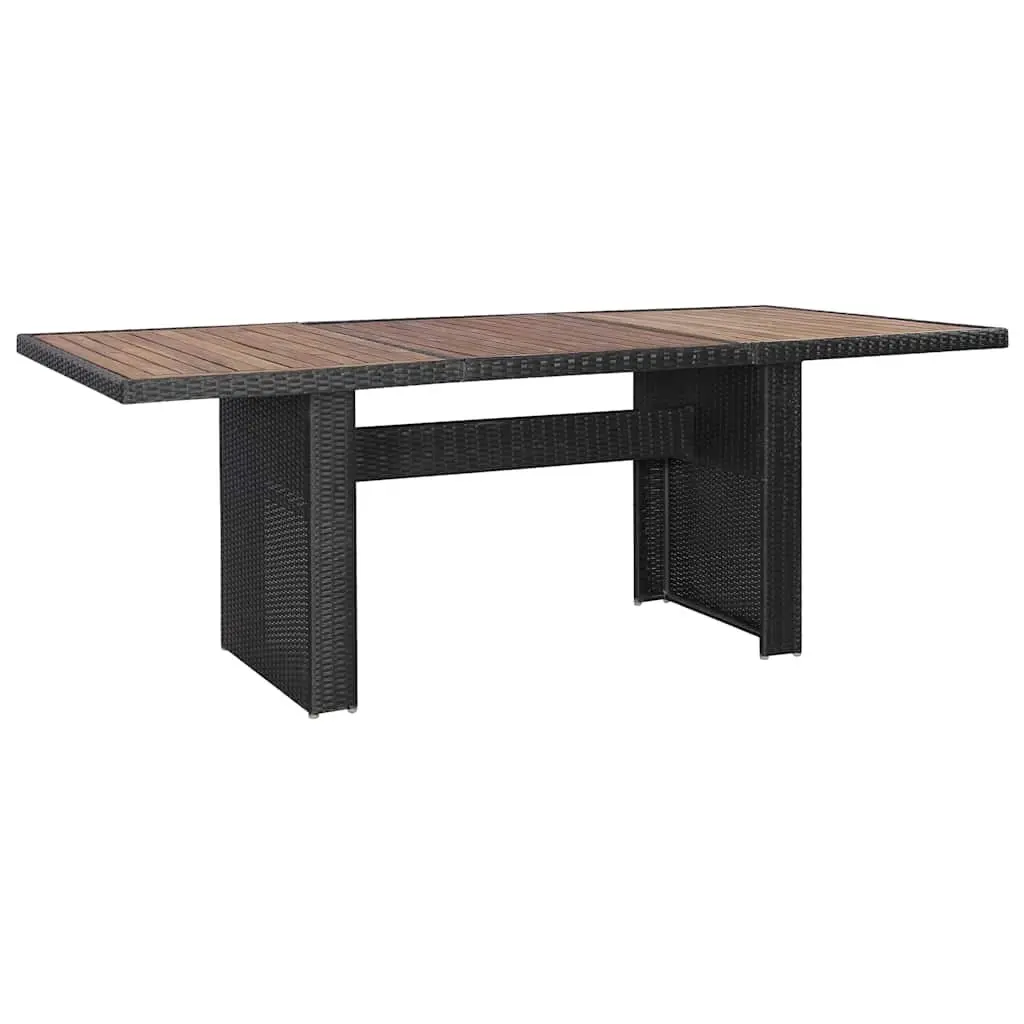 7 Piece Patio Dining Set Black Rattan Furniture with Cushions Acacia Wood Table