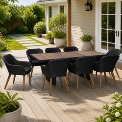 9 Piece Outdoor Dining Set Poly Rattan Patio Furniture with Cushions Black